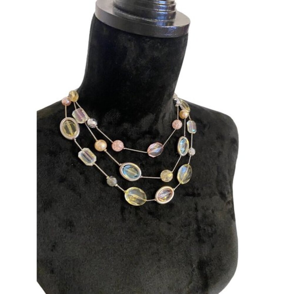 New York Co Necklace and Bracelet Beaded 3 Strand Pastel 17.5" - 22" - Picture 1 of 6